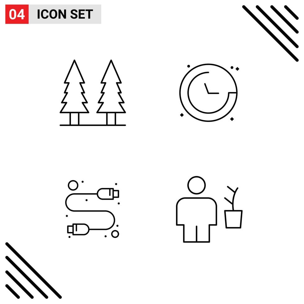 4 Creative Icons Modern Signs and Symbols of entertainment computer tree location usb Editable Vector Design Elements