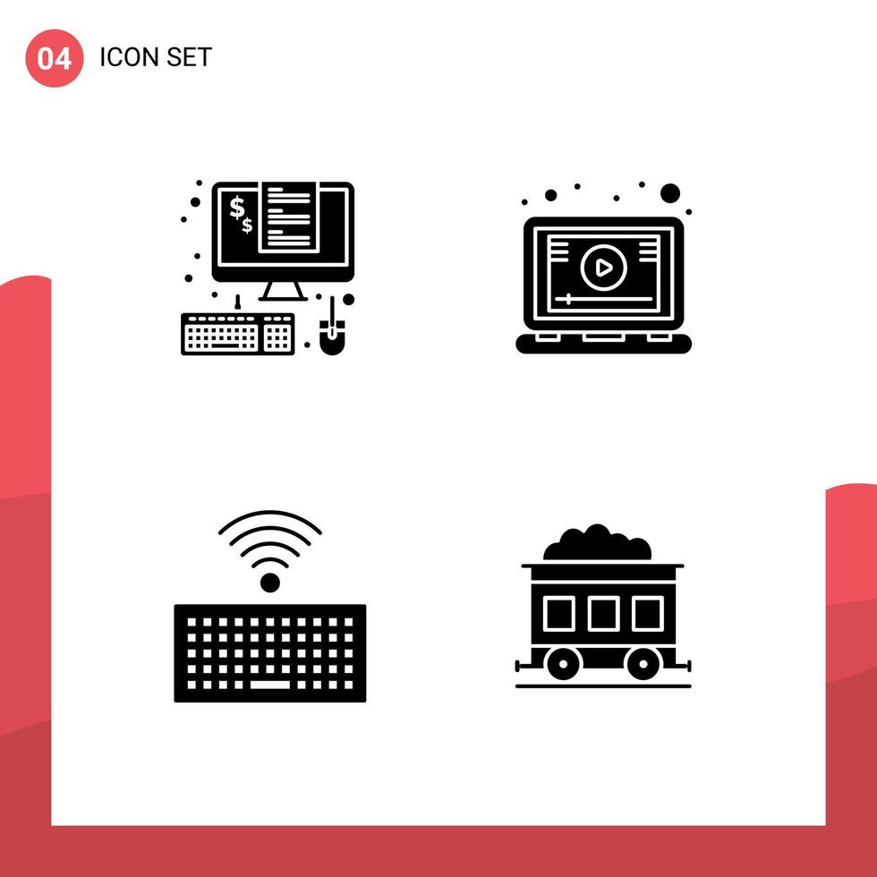 4 Solid Glyph concept for Websites Mobile and Apps devices hardware percent online keys Editable Vector Design Elements