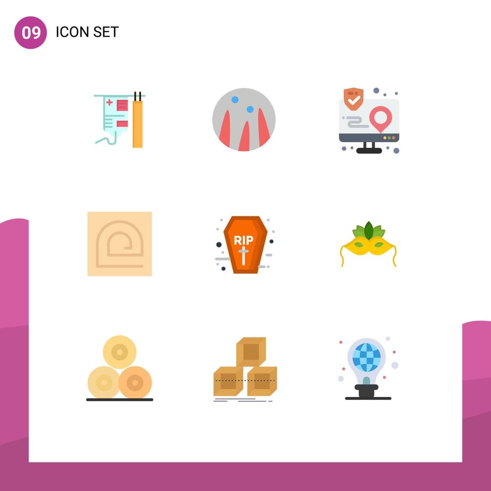 9 Flat Color concept for Websites Mobile and Apps coffin password app fingerprint block Editable Vector Design Elements