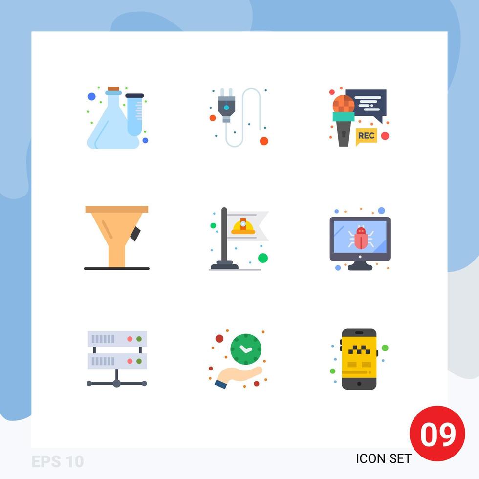 Group of 9 Modern Flat Colors Set for labor communist mic tool liter Editable Vector Design Elements