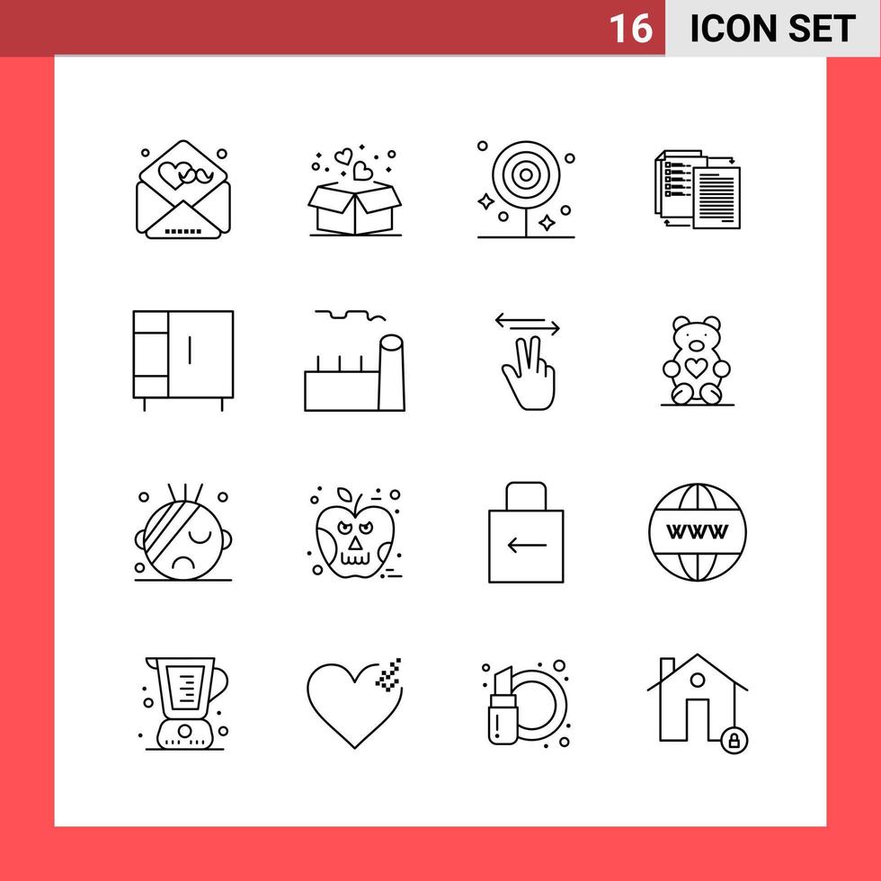 16 símbolos de contorno de estilo de línea de paquete de iconos sobre fondo blanco signos simples para el diseño general fondo de vector de icono negro creativo