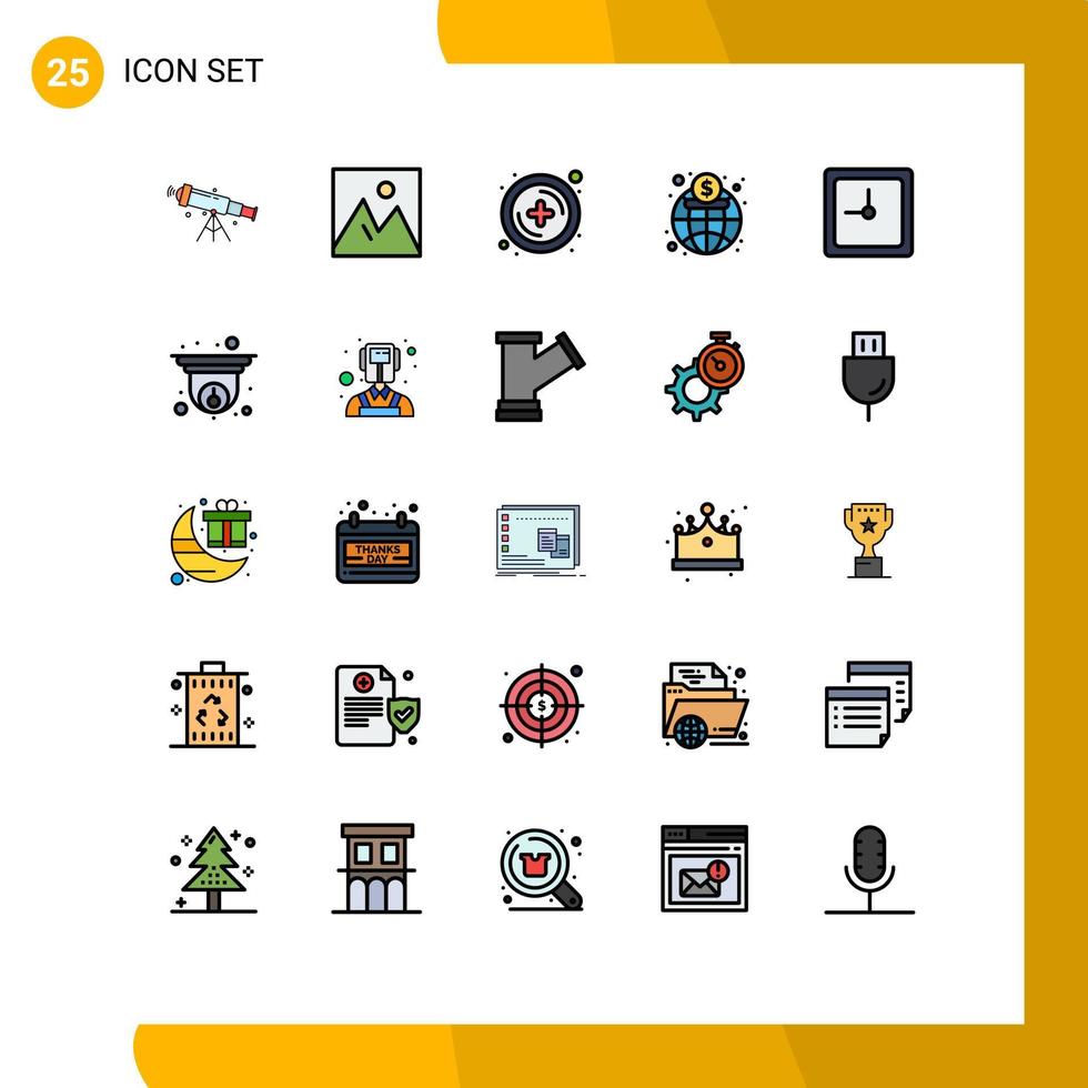 Set of 25 Modern UI Icons Symbols Signs for clock market interior global plus Editable Vector Design Elements