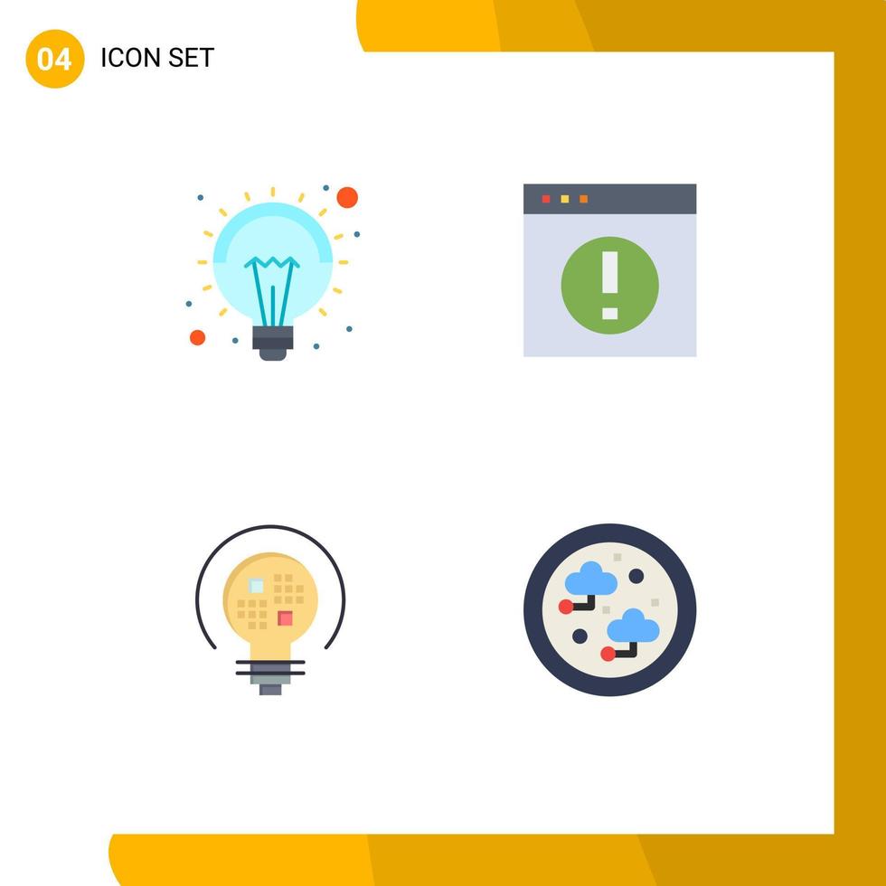 Set of 4 Commercial Flat Icons pack for bulb data lamp human light Editable Vector Design Elements