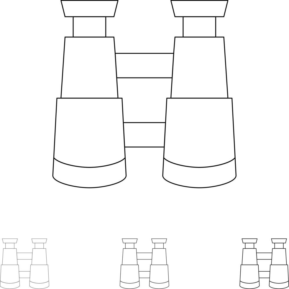Binoculars Search Watch Bold and thin black line icon set vector