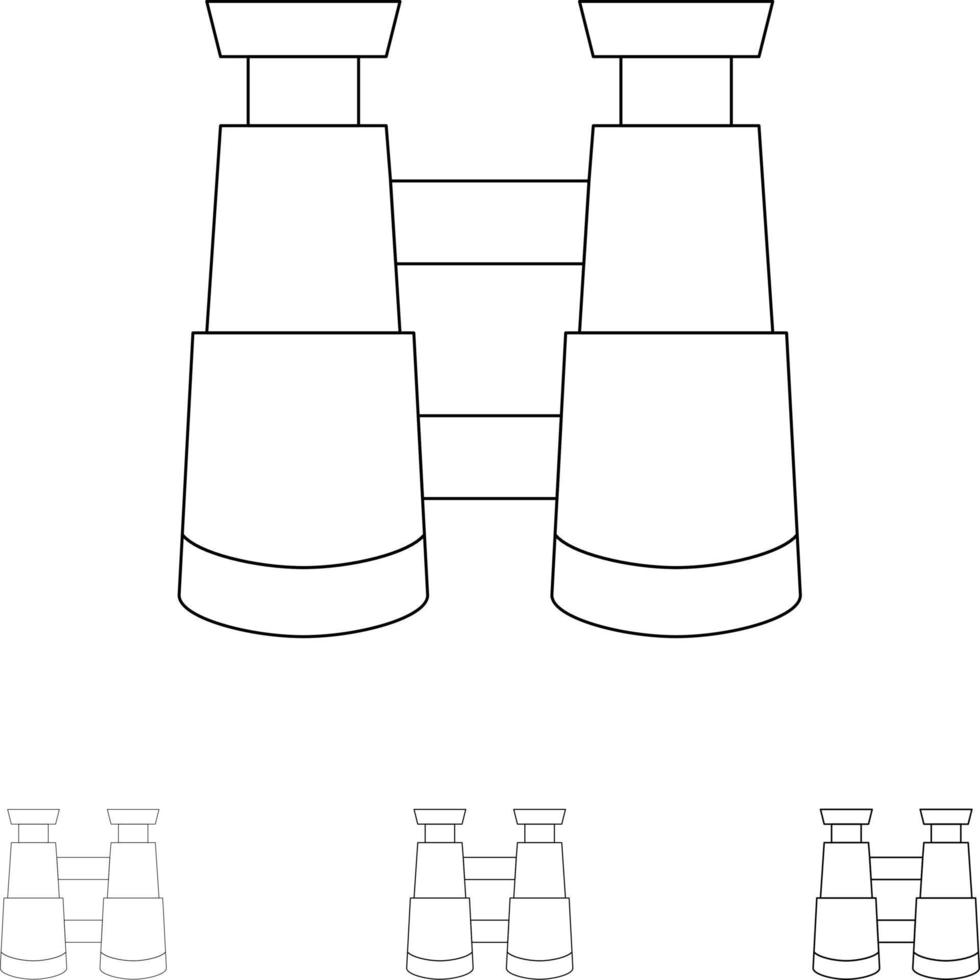 reloj de búsqueda de binoculares conjunto de iconos de línea negra en negrita y delgada vector