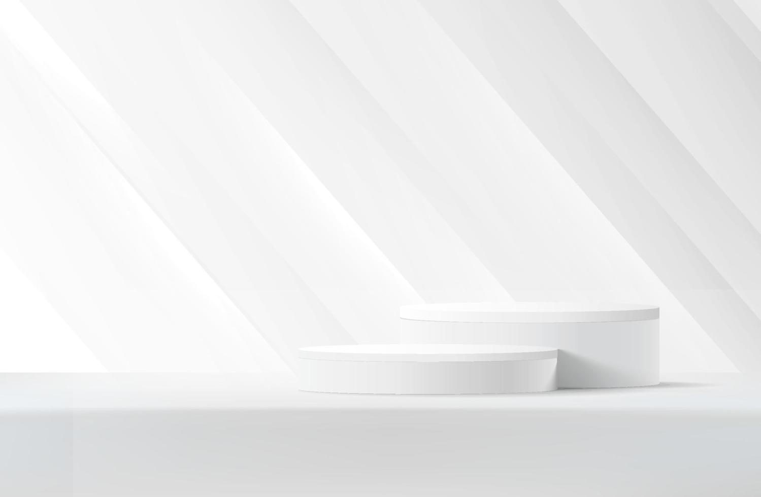 podio de pedestal de cilindro 3d realista blanco abstracto con fondo azul y superposición de sombra. plataforma geométrica de representación vectorial abstracta. presentación de exhibición de productos. escena mínima. vector