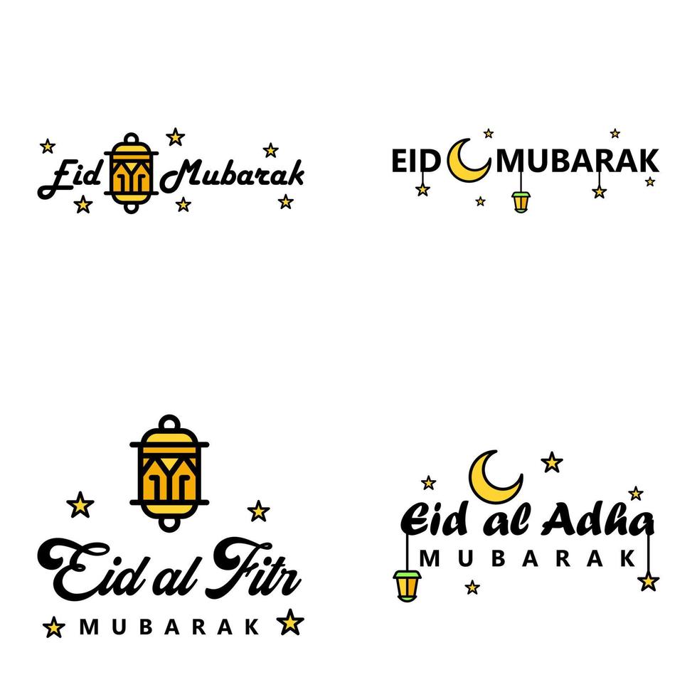 deseándole muy feliz eid conjunto escrito de 4 caligrafía decorativa árabe útil para tarjetas de felicitación y otros materiales vector