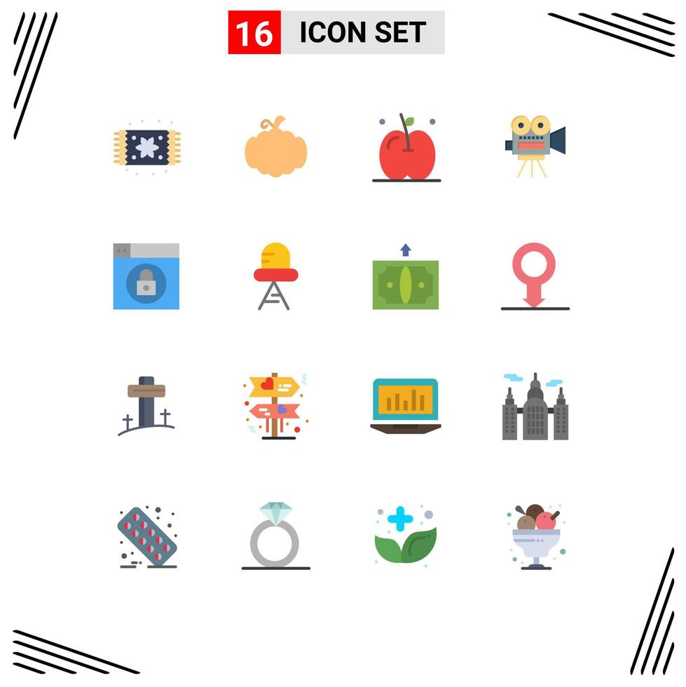 Modern Set of 16 Flat Colors Pictograph of lock web apple education movi Editable Pack of Creative Vector Design Elements