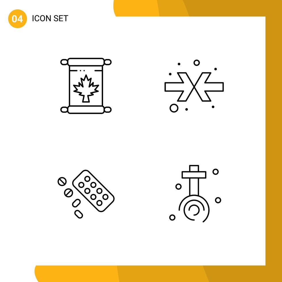 Editable Vector Line Pack of 4 Simple Filledline Flat Colors of note tablet leaf shrink celebration Editable Vector Design Elements