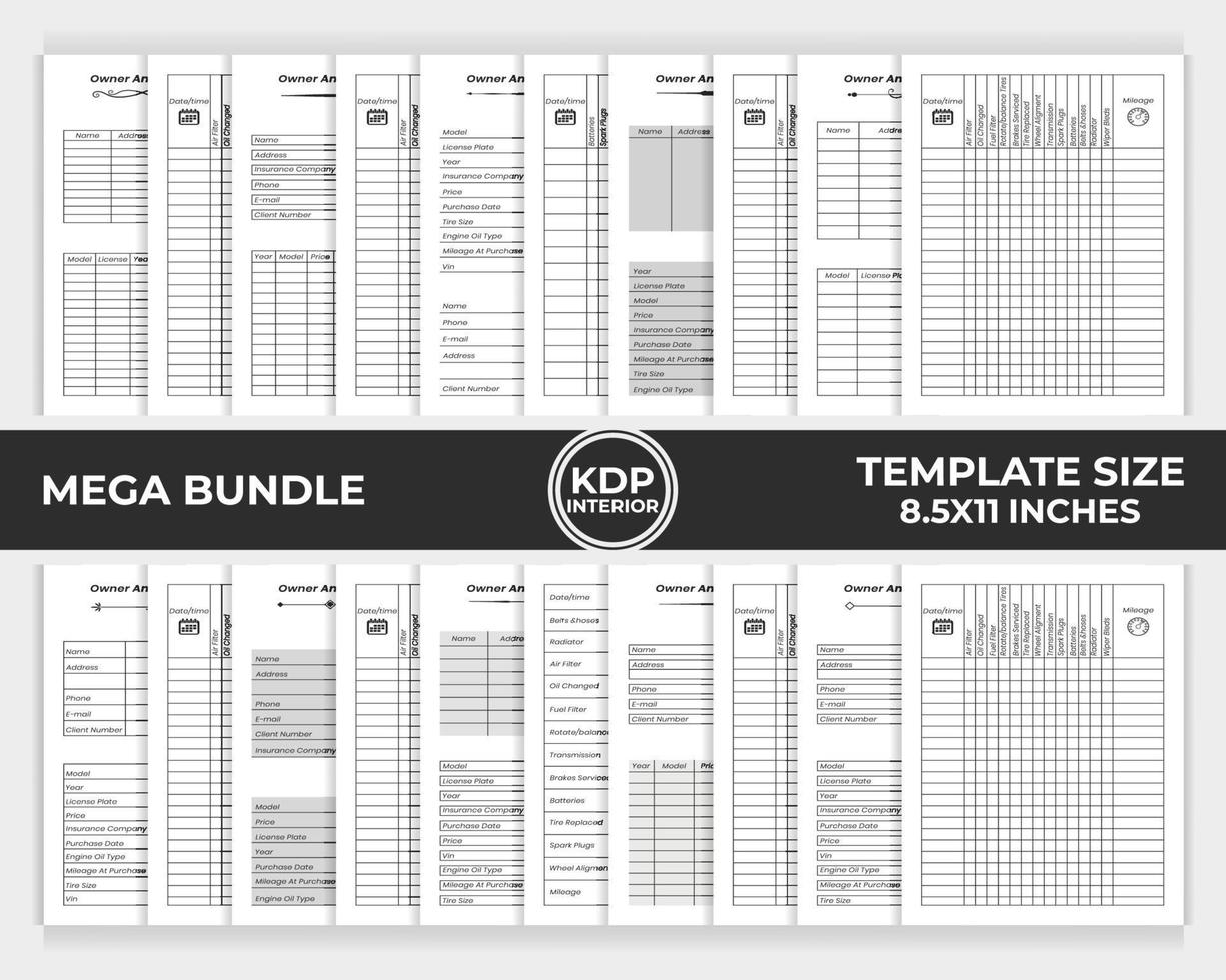 KDP Interior Bundle Vehicle Maintenance Log Book Unique Design Template vector