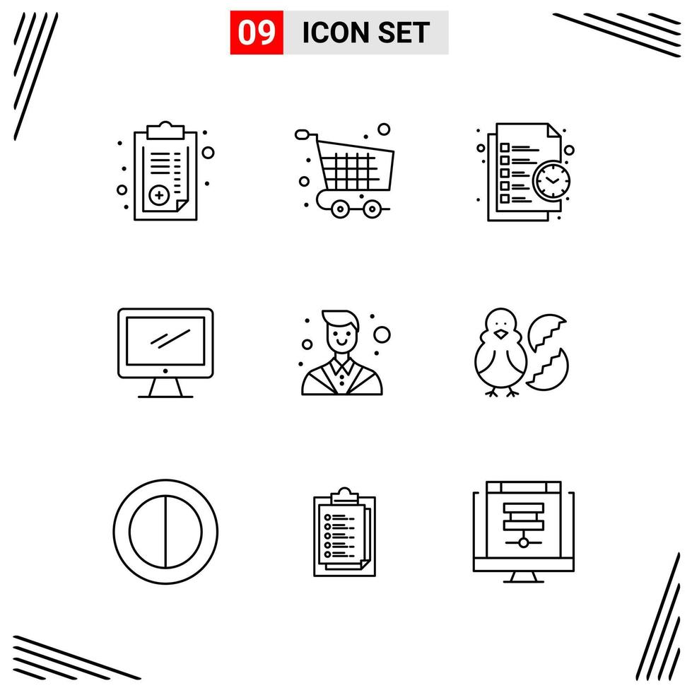 9 iconos estilo de línea cuadrícula basada en símbolos de contorno creativo para el diseño de sitios web signos de icono de línea simple aislados en fondo blanco 9 conjunto de iconos vector