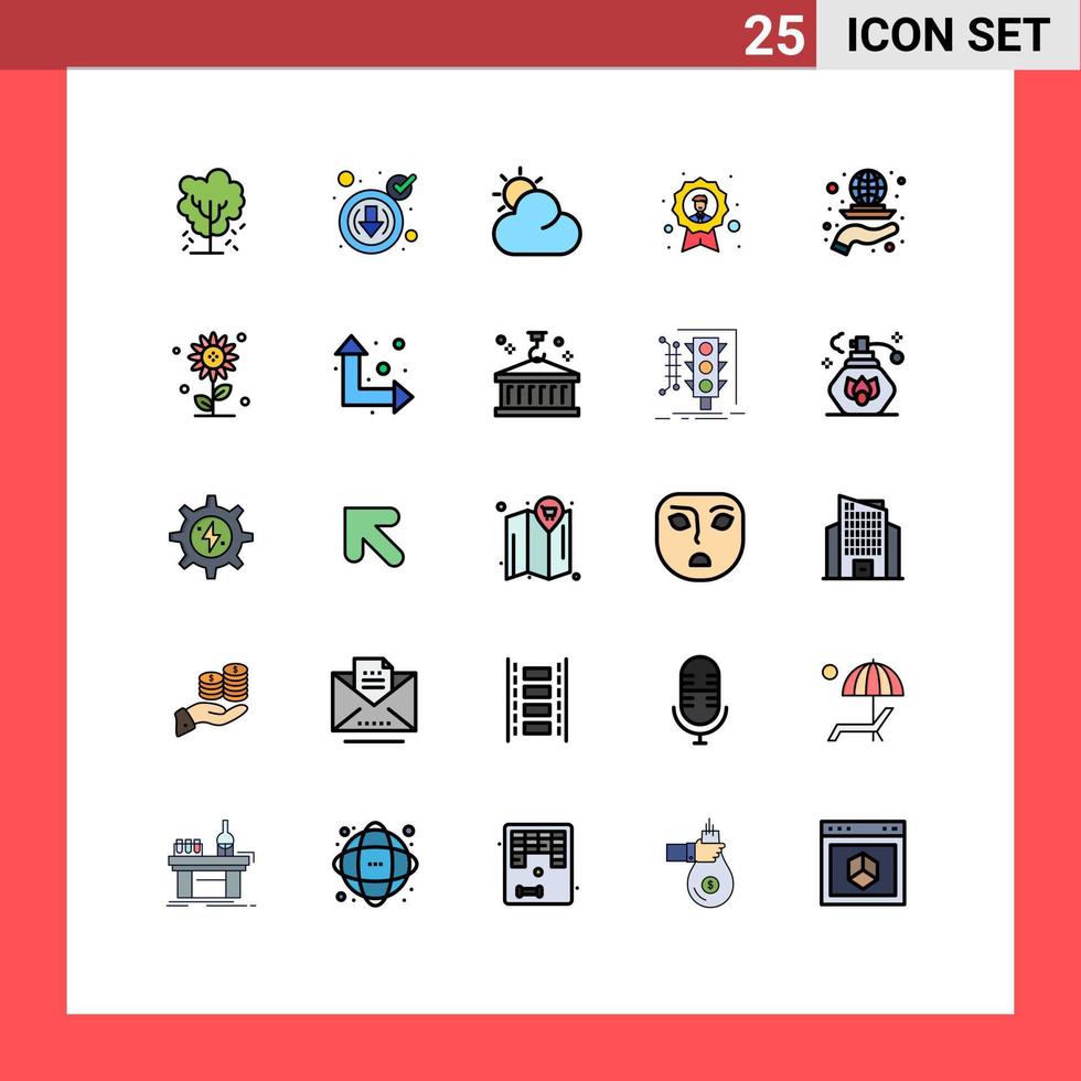 grupo de símbolos de icono universal de 25 colores planos de línea llena moderna de descarga de medalla de cuadrícula avatar de empleado elementos de diseño vectorial editables vector