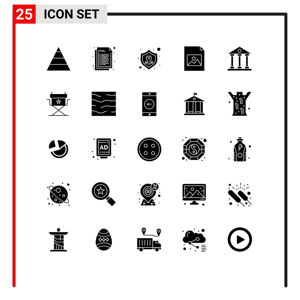 Modern Set of 25 Solid Glyphs Pictograph of columns image fix file insurance Editable Vector Design Elements