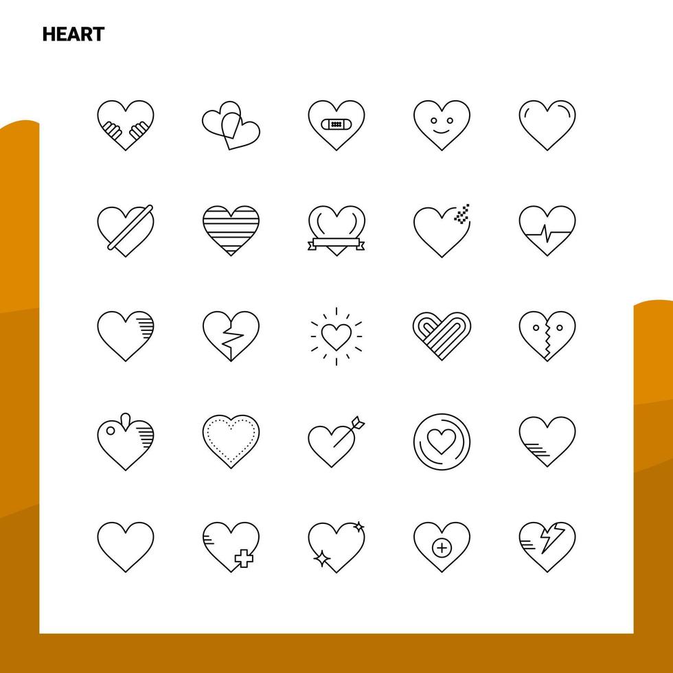 conjunto de iconos de línea de corazón conjunto de 25 iconos diseño de estilo minimalista vectorial conjunto de iconos negros paquete de pictogramas lineales vector