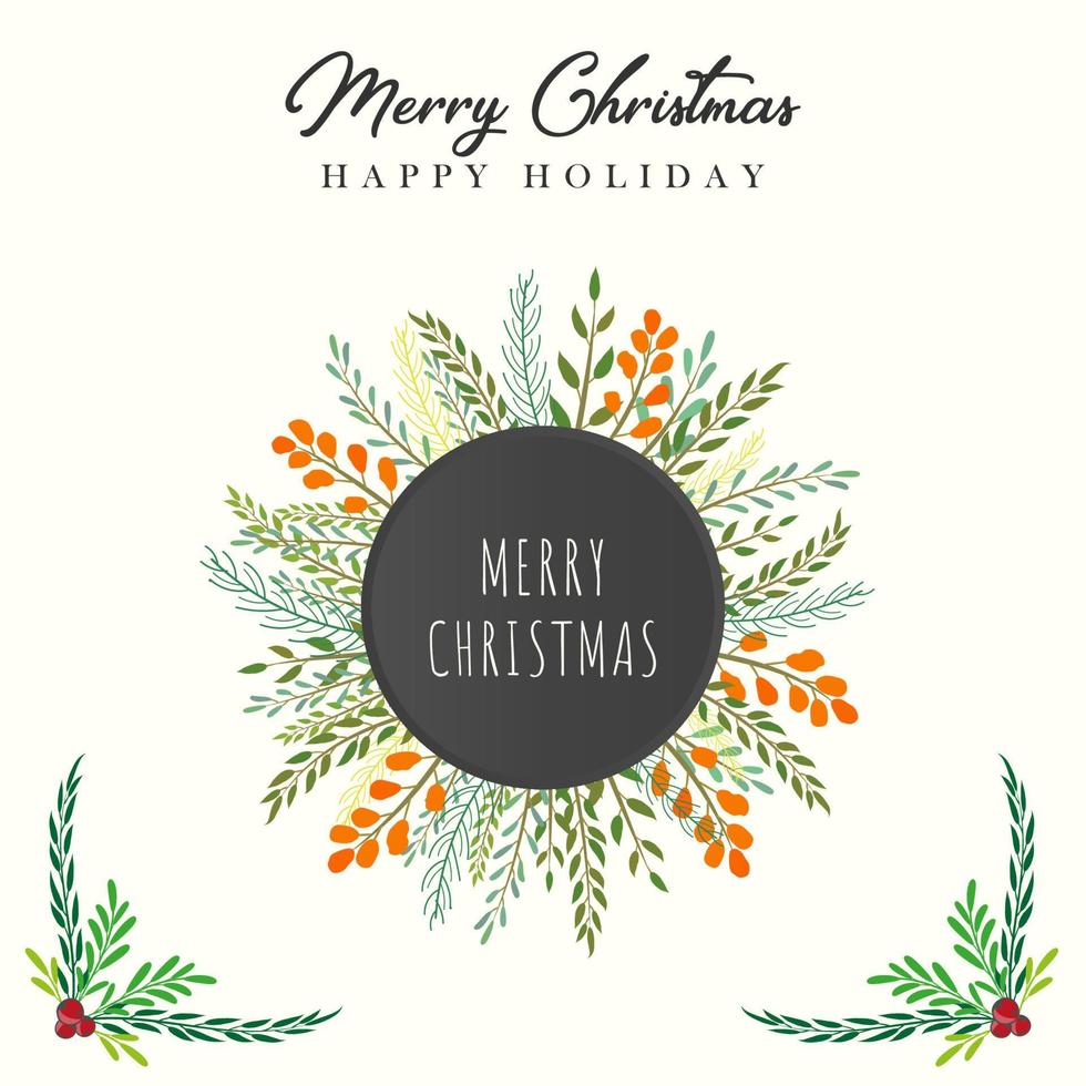 Christmas wreath with fir branches, leaves and holly berries in the style of hand drawn floral ornament for your greeting cards vector