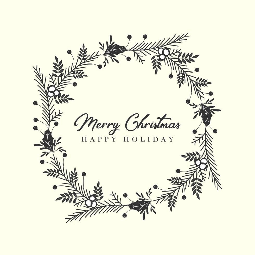 Christmas wreath with fir branches, leaves and holly berries in the style of hand drawn floral ornament for your greeting cards vector