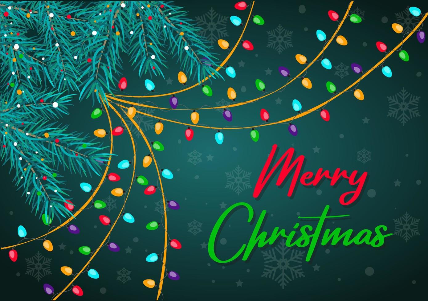 Christmas background with Christmas tree branches Christmas lights and snowflakes vector