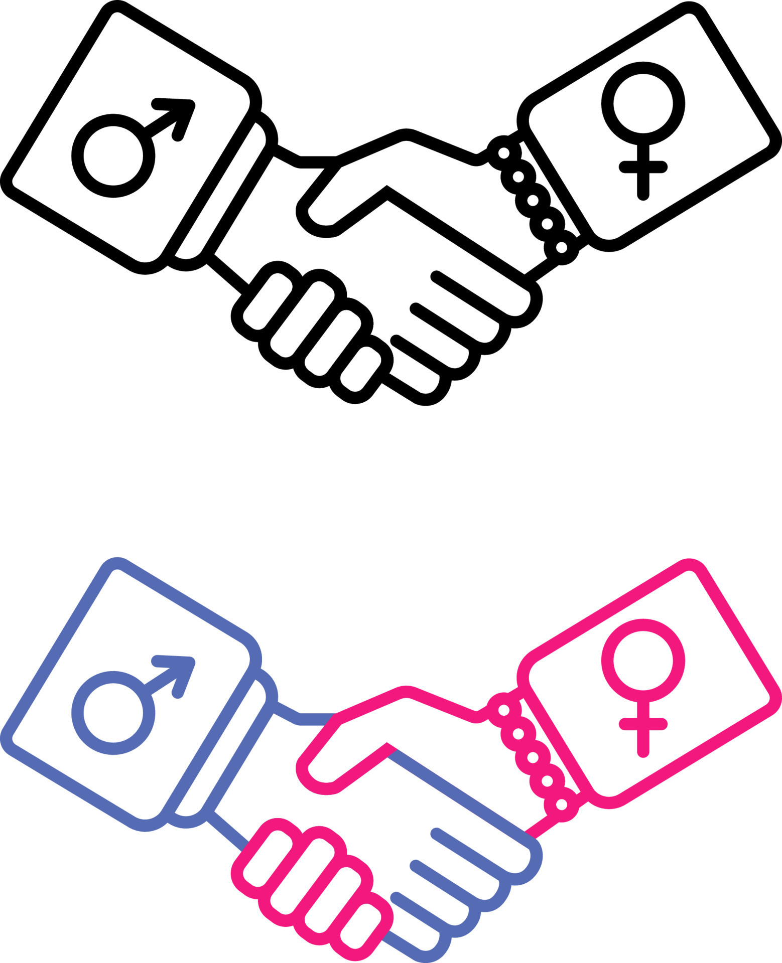 Woman and man shake hands, make a partnership agreement, and thank each other for good teamwork