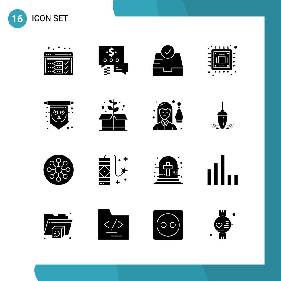 Vector Pack of 16 Glyph Symbols Solid Style Icon Set on White Background for Web and Mobile