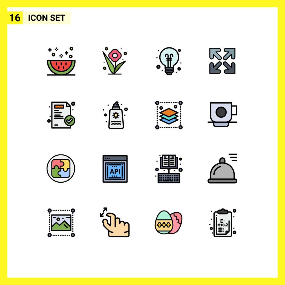 Modern Set of 16 Flat Color Filled Lines and symbols such as medical paper move spring direction back to school Editable Creative Vector Design Elements