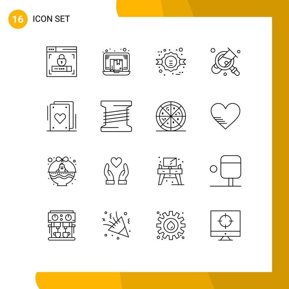 16 Universal Outlines Set for Web and Mobile Applications cards magnifying online tub sale Editable Vector Design Elements