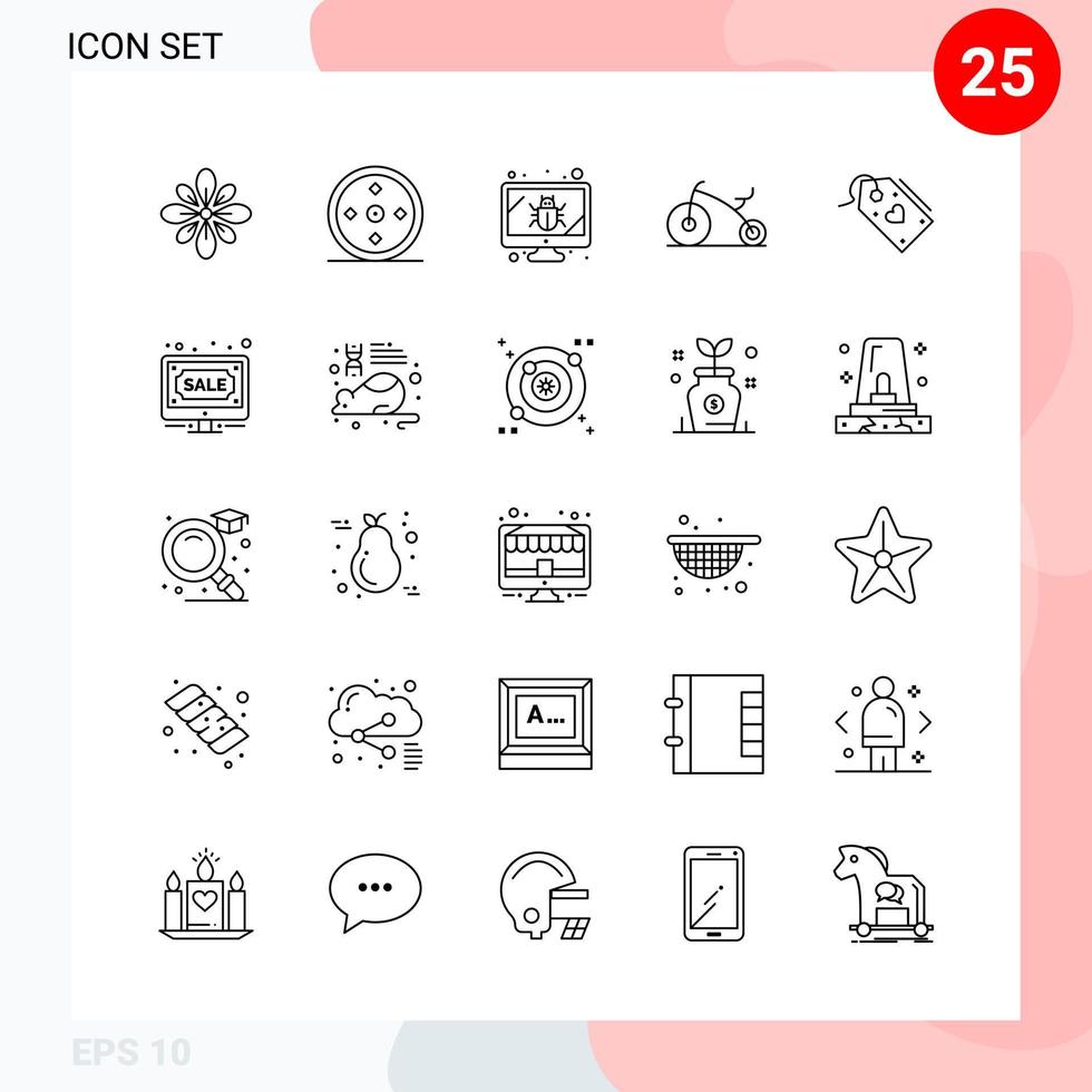 paquete vectorial de 25 iconos en estilo de línea paquete de contorno creativo aislado en fondo blanco para web y móvil vector