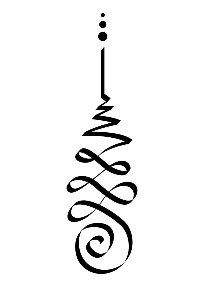 Unalome symbol, Hindu or Buddhist sign representing path to enlightenment. Yantras Tattoo icon. Simple black and white ink drawing, isolated vector illustration