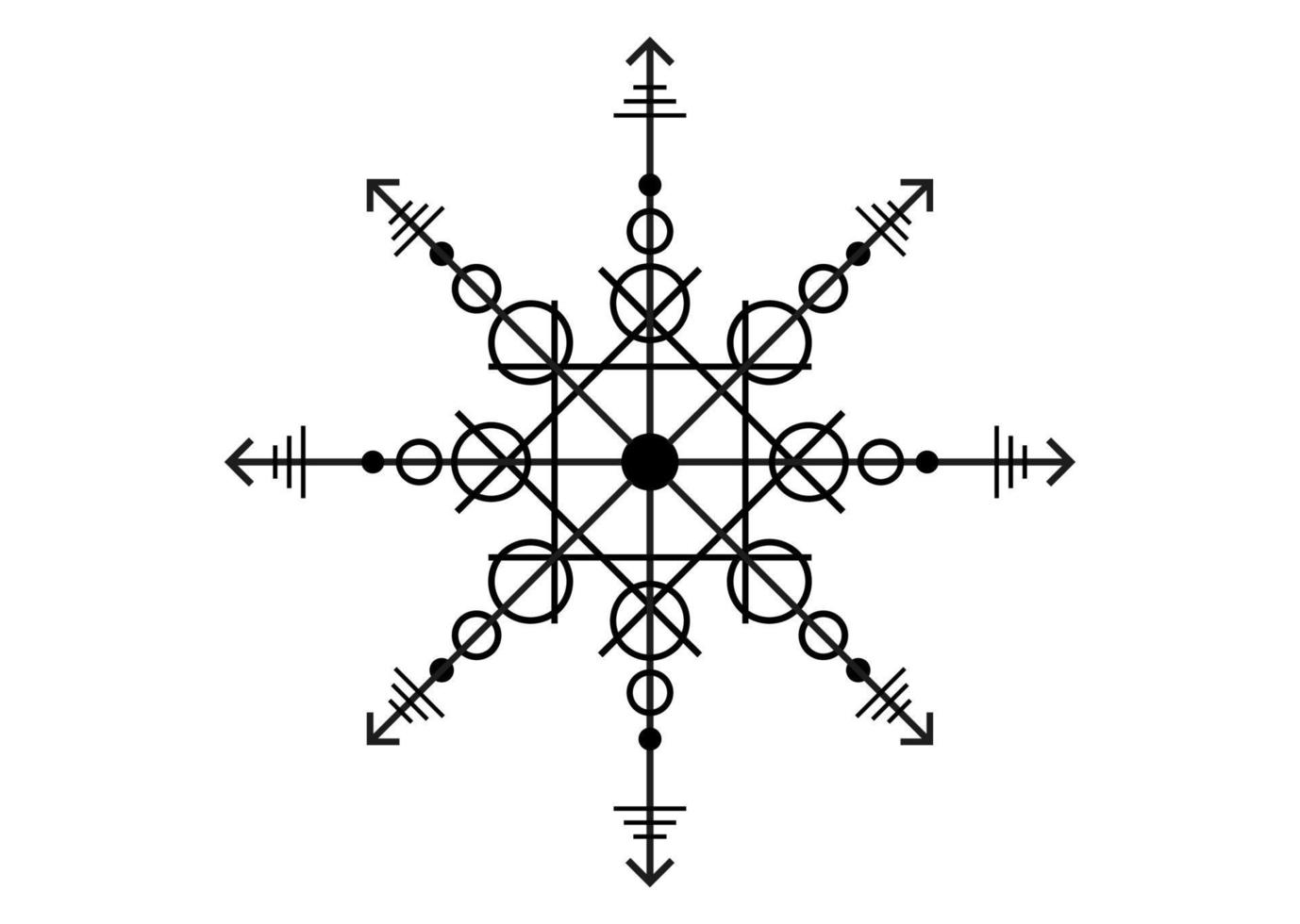 sacred seal of powerful energy, sigil for protection with geometric shapes and mystical arrows, vector black tattoo symbol isolated on white background