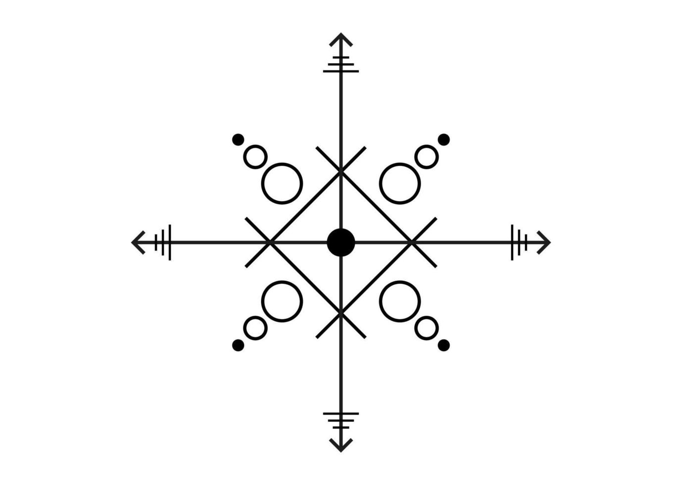 sacred seal of powerful energy, sigil for protection with geometric shapes and mystical arrows, vector black tattoo symbol isolated on white background