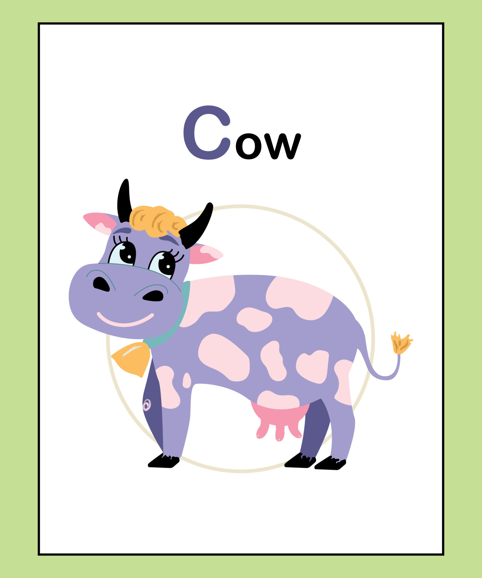 Cute adorable animals alphabet letter c for children education a to z cow.  funny learning card 15425957 Vector Art at Vecteezy