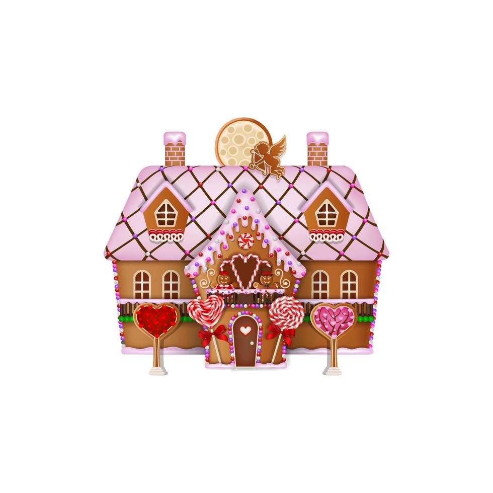 casa de san valentín con galletas de jengibre y dulces vector