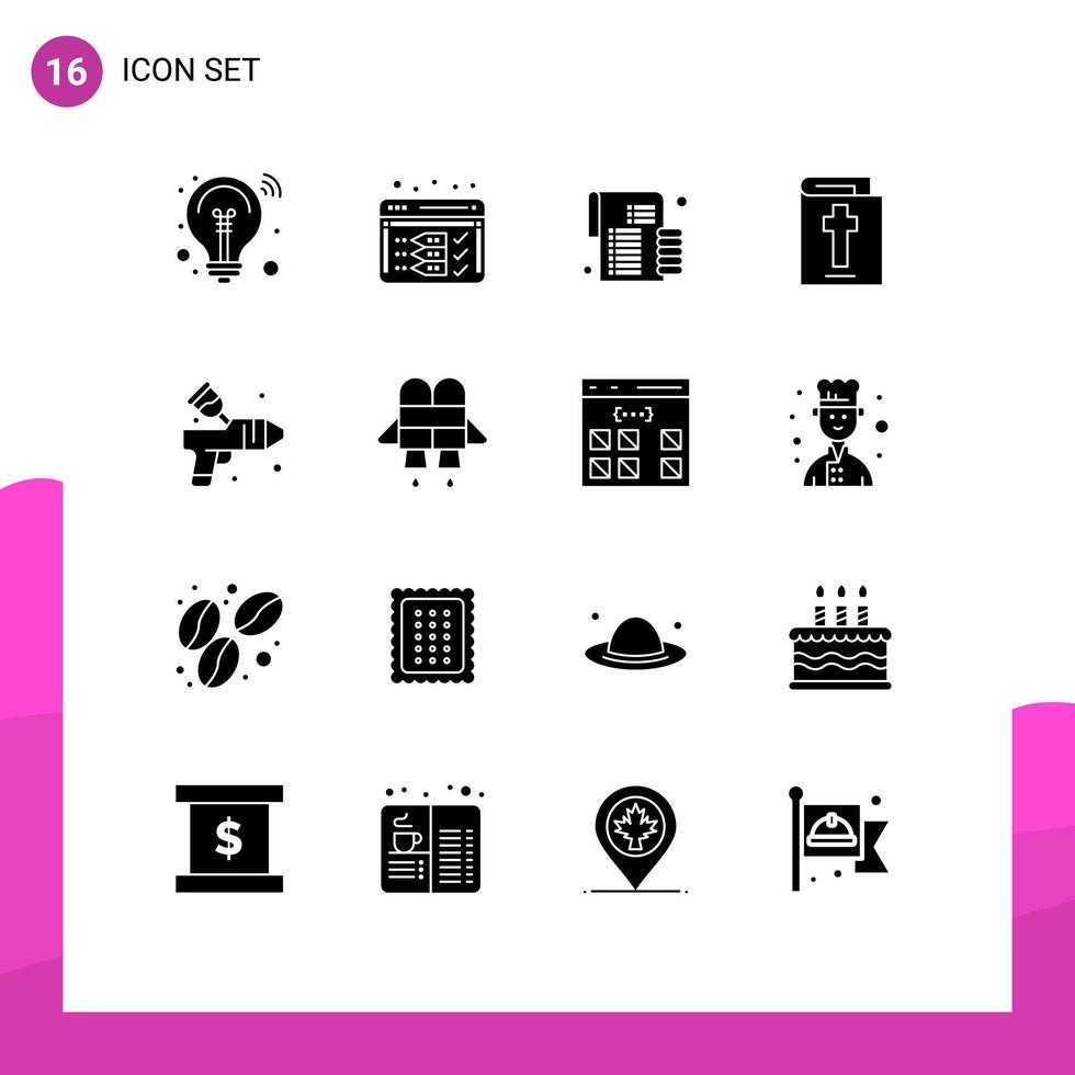 Pictogram Set of 16 Simple Solid Glyphs of paint airbrush budget holiday bible Editable Vector Design Elements