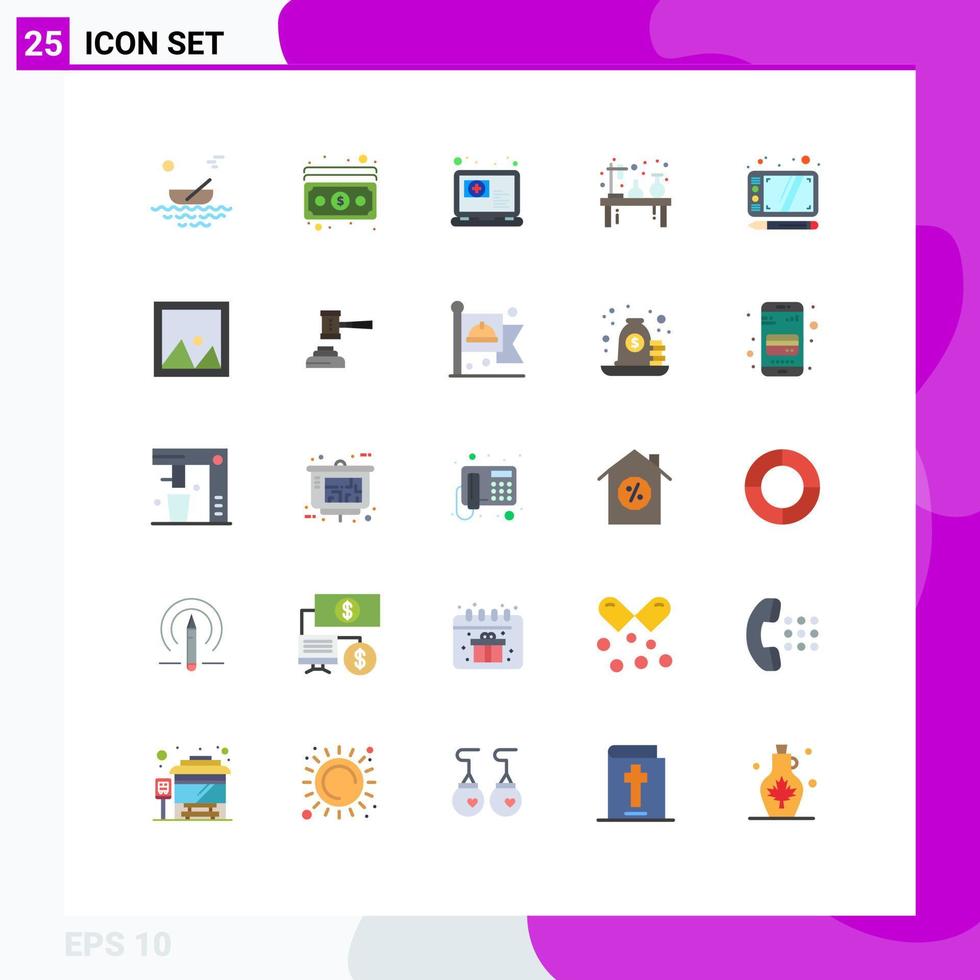 25 Universal Flat Color Signs Symbols of lamp flask payment experiment appointment Editable Vector Design Elements