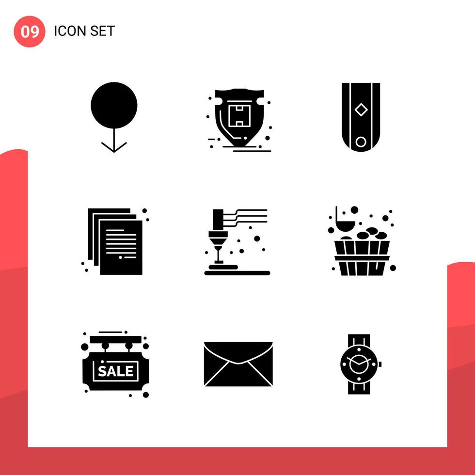 Pack of 9 Universal Glyph Icons for Print Media on White Background vector