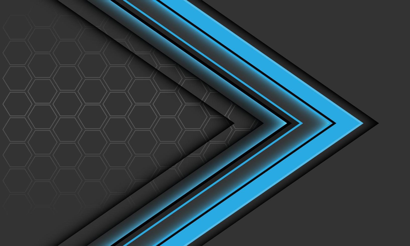 Abstract blue arrow black shadow direction geometric hexagon mesh on grey design modern luxury futuristic background vector