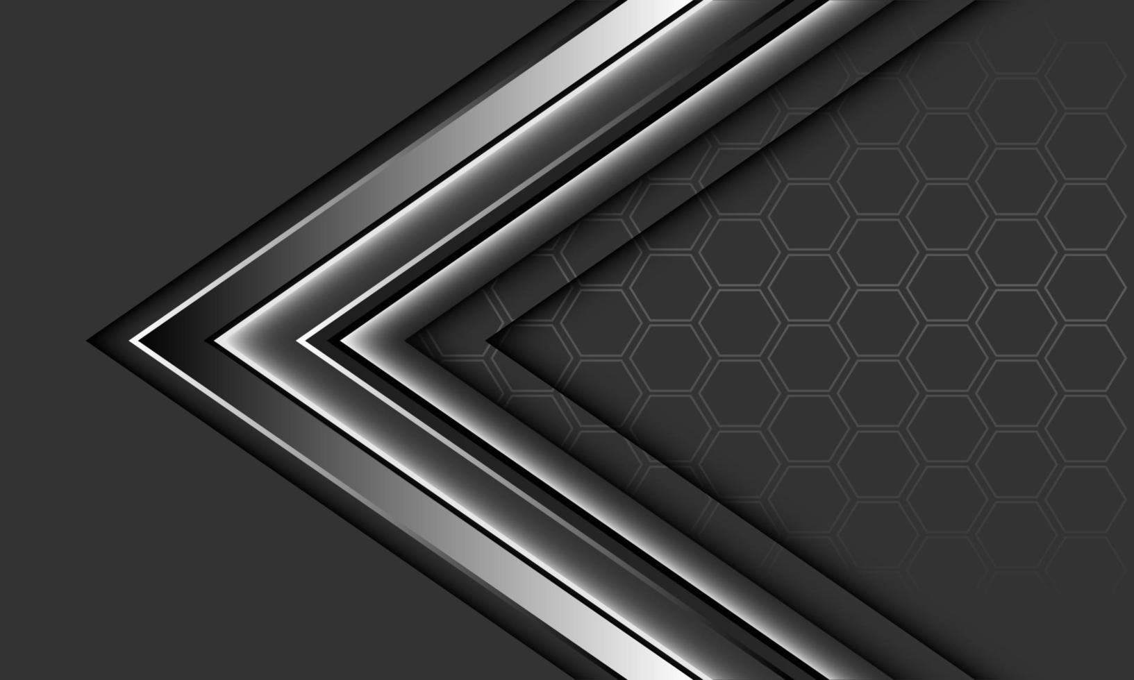 Abstract silver arrow black shadow direction geometric hexagon mesh on grey design modern luxury futuristic background vector