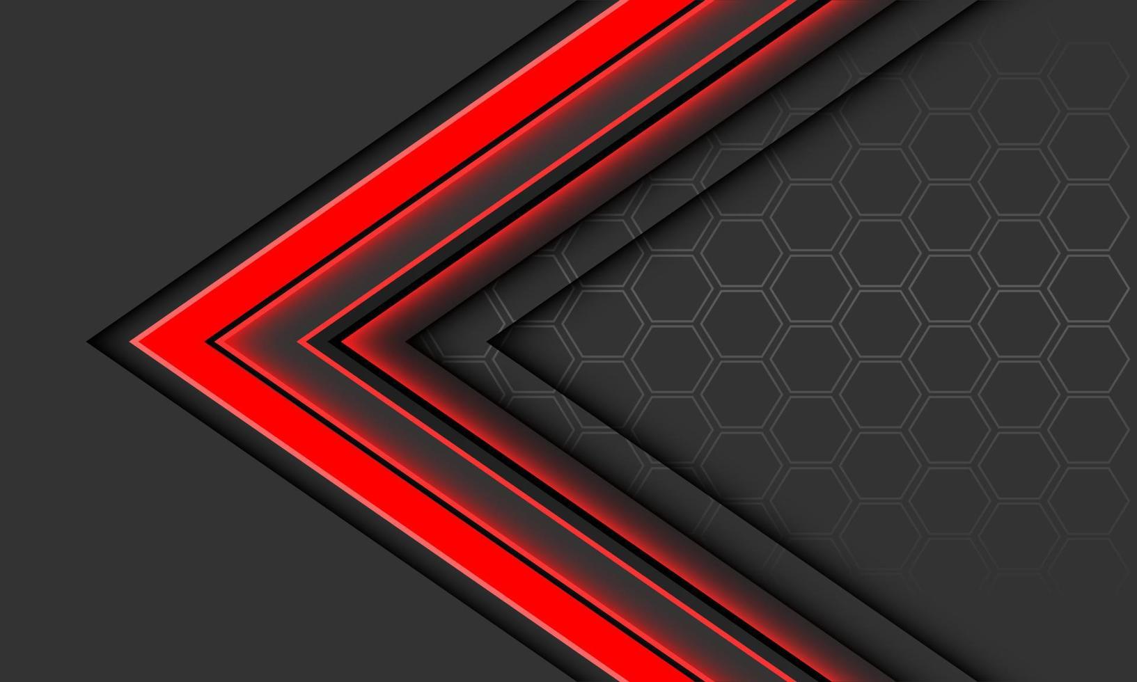 Abstract red arrow black shadow direction geometric hexagon mesh on grey design modern luxury futuristic background vector