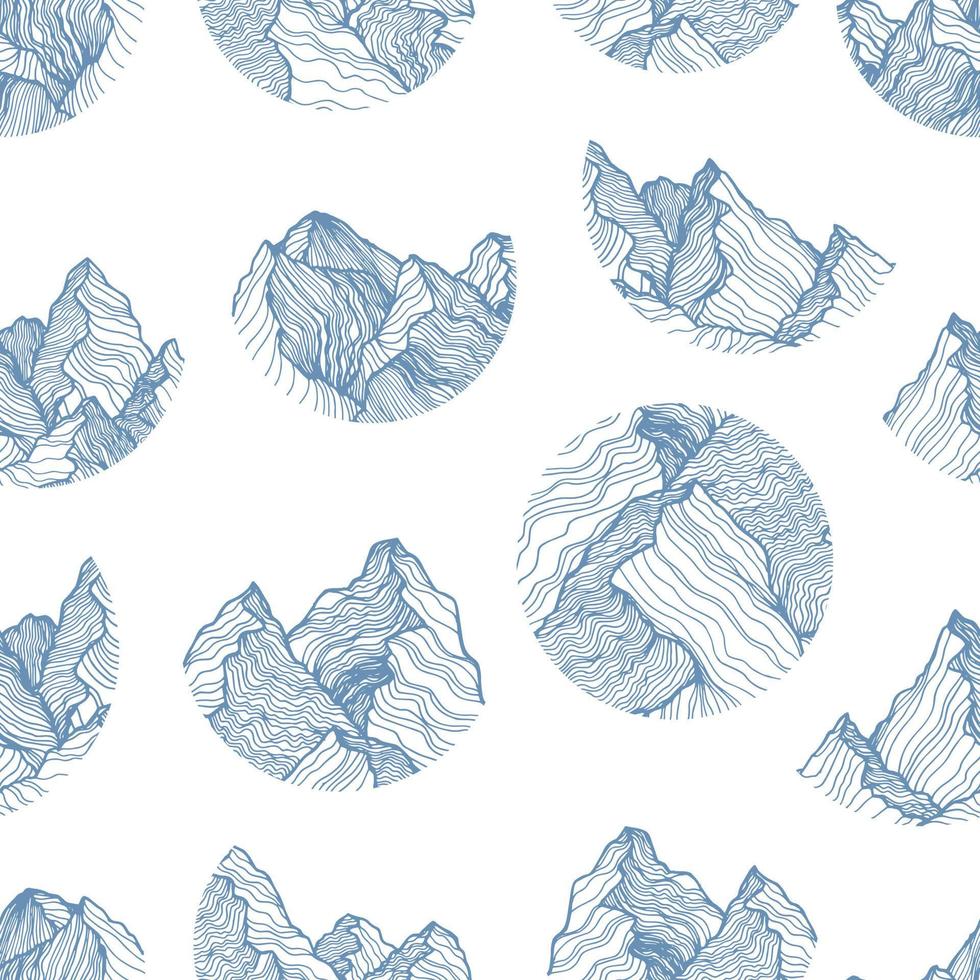 Mountains contour seamless vector pattern. Asian minimalism. Seamless pattern for wallpaper, pattern fills, web page background, surface textures.