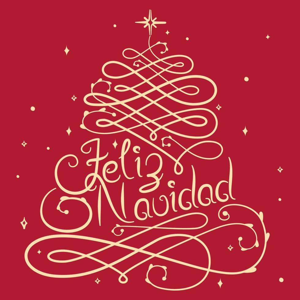 Feliz Navidad vector lettering. Hand drawn modern calligraphy isolated on red background. Christmas vector illustration. Creative typography for Holiday greeting cards, banners. Vector illustration.