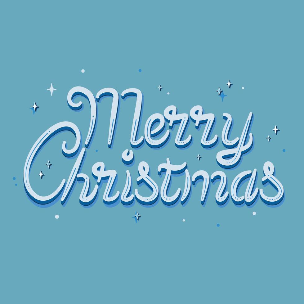 Merry Christmas vector lettering. Modern calligraphy isolated on blue wintery background. Christmas vector illustration. Creative typography for Holiday greeting cards, banners. Vector illustration.