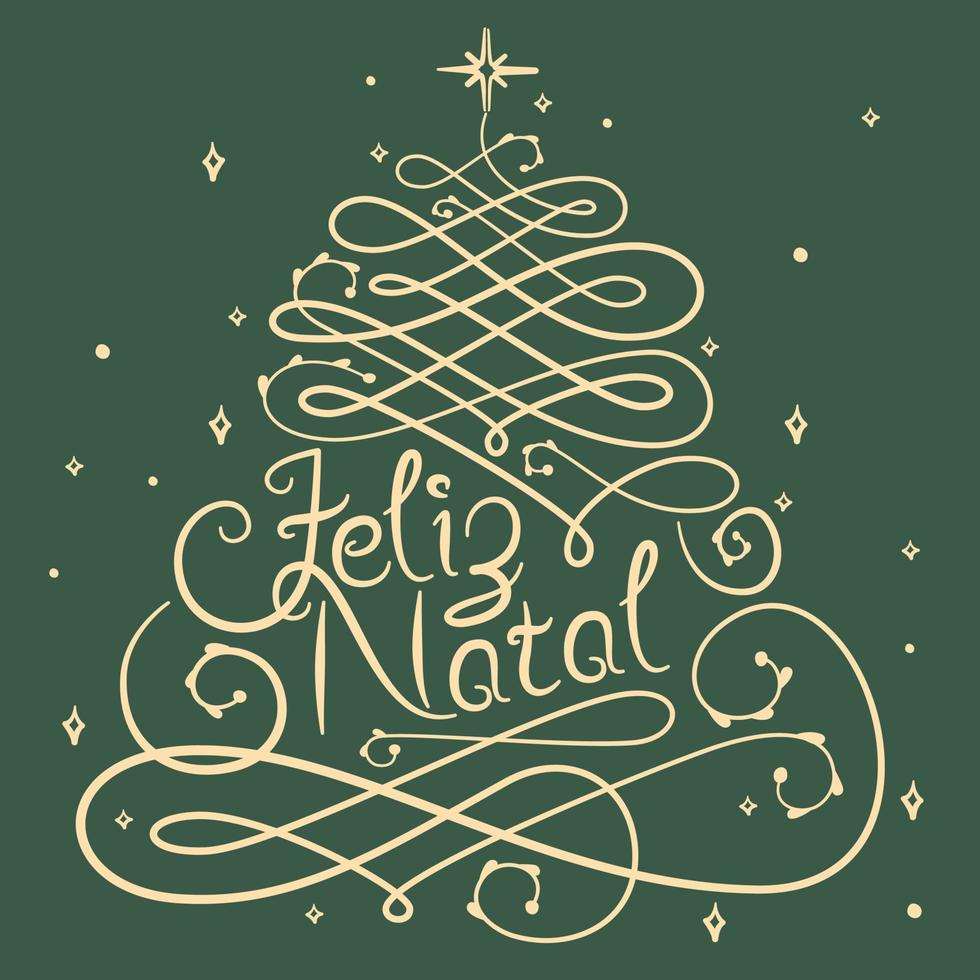 Feliz Natal vector lettering. Hand drawn modern calligraphy isolated on red background. Christmas vector illustration. Creative typography for Holiday greeting cards, banners. Vector illustration.