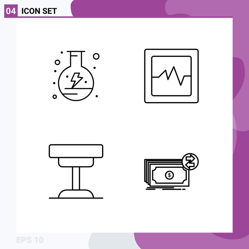 Stock Vector Icon Pack of 4 Line Signs and Symbols for electricity interior flask decor banknotes Editable Vector Design Elements