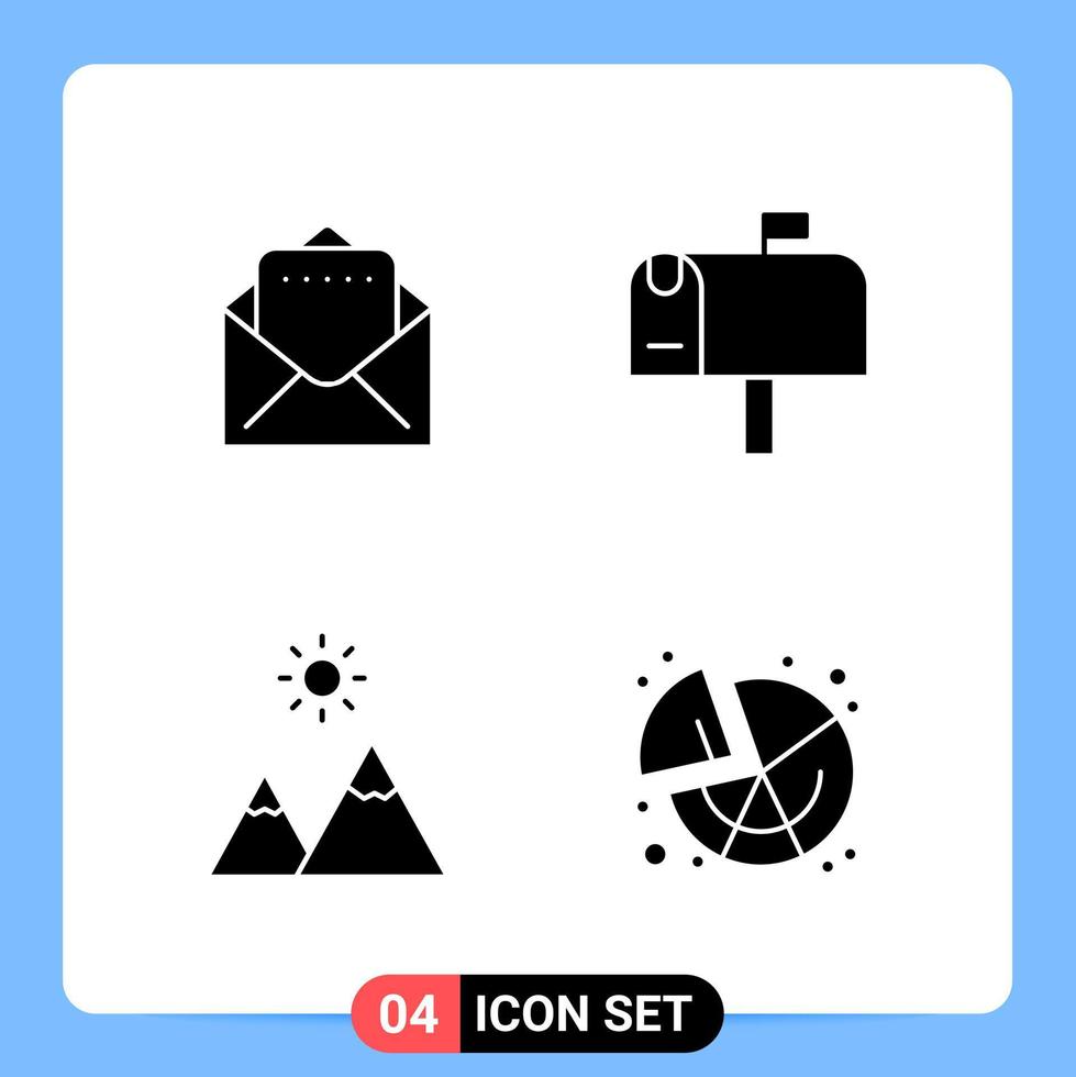 4 Solid Black Icon Pack Glyph Symbols for Mobile Apps isolated on white background 4 Icons Set Creative Black Icon vector background