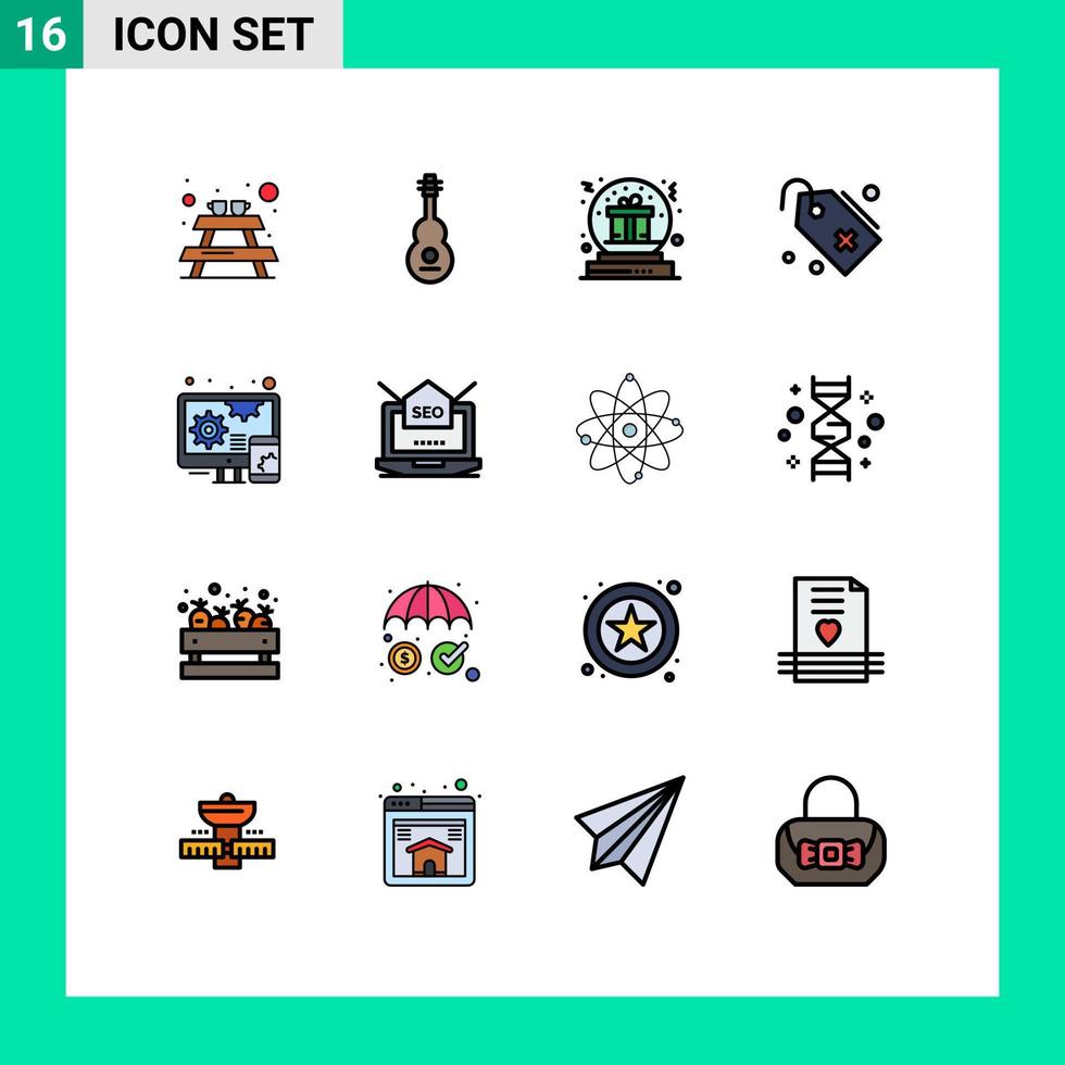grupo de 16 líneas llenas de color plano signos y símbolos para elementos de diseño de vectores creativos editables adaptables agregar etiqueta actual globo