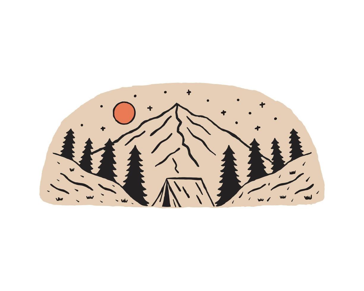 Camping nature adventure for badge sticker graphic illustration vector art t-shirt design