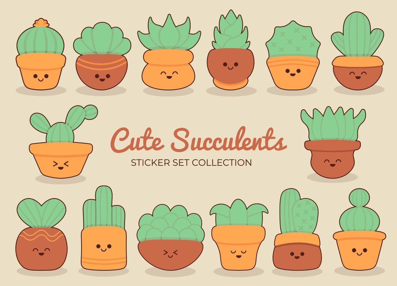 Cute Succulents and Cactus Sticker Set vector