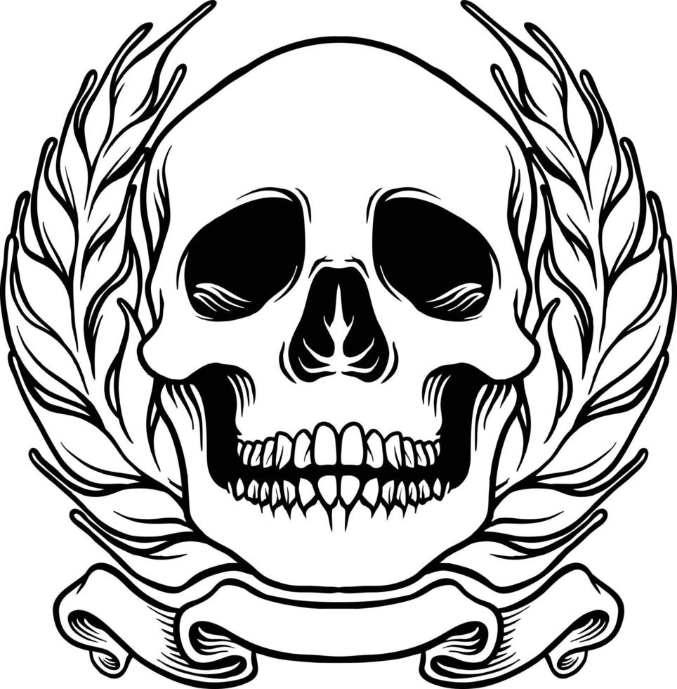 Skull Wheat Frame Silhouette vector