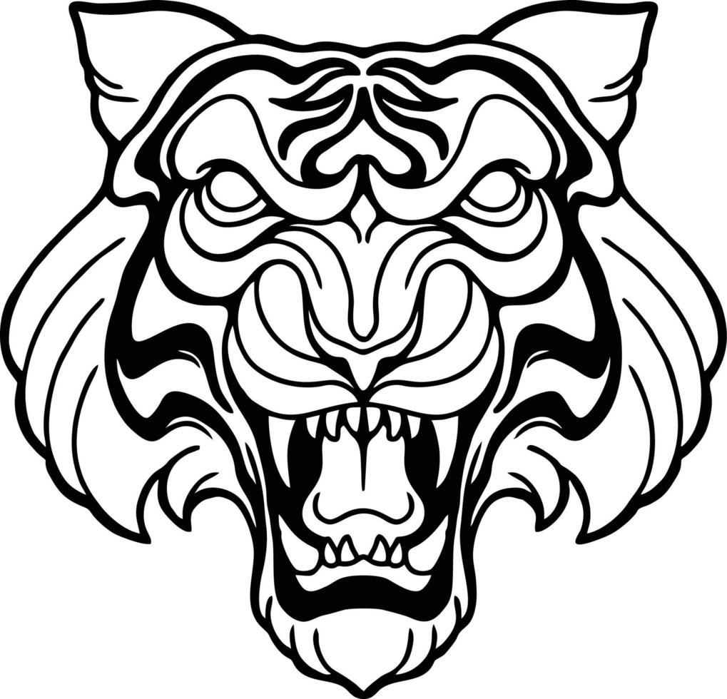 Tiger Head Silhouette Tattoo Simple Outline vector