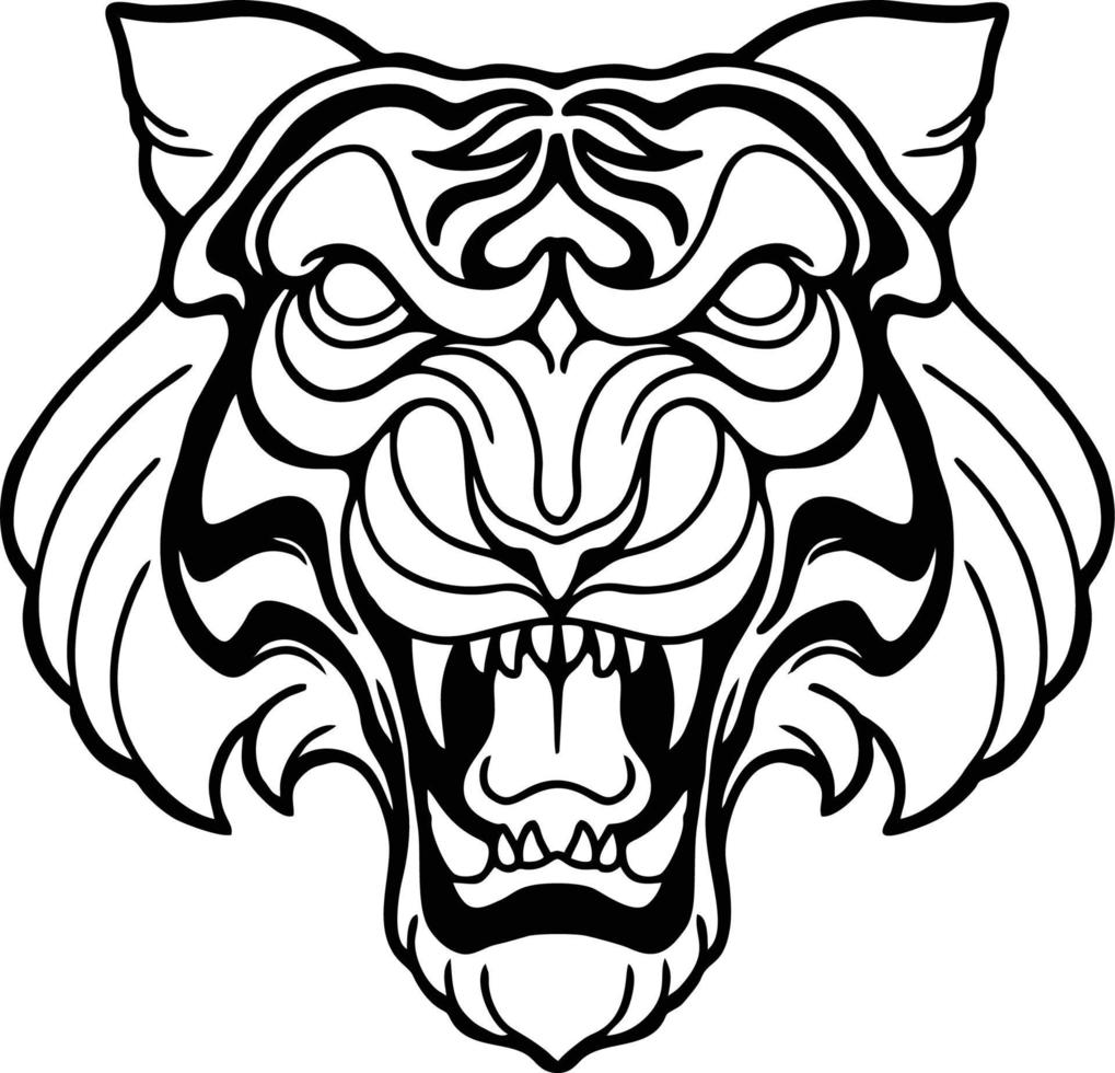 tigre cabeza silueta tatuaje simple contorno vector