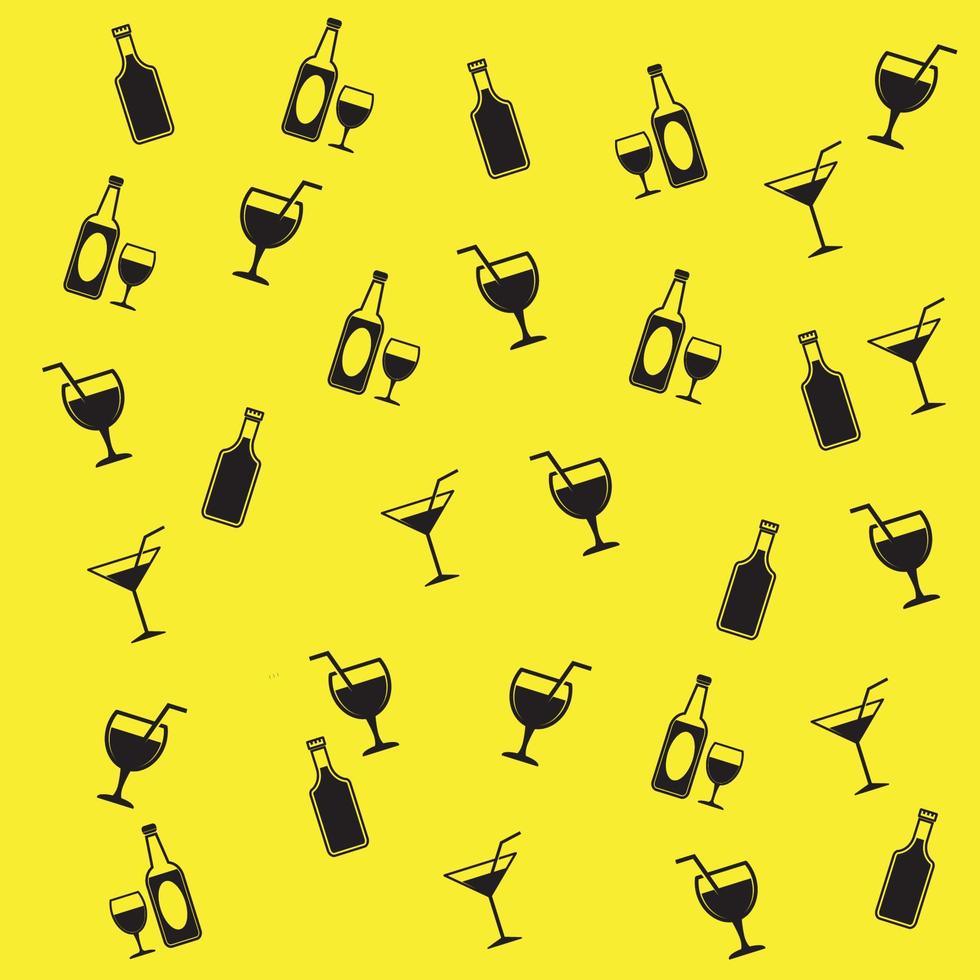 vector wallpaper of random arrangement of glasses on a yellow background.